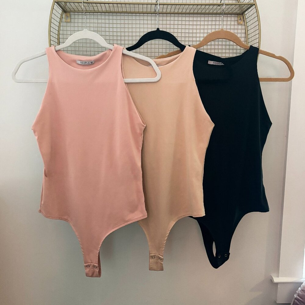 Bundle of 3 REORIA Sleeveless Racer Back Halter Neck Double Lined Bodysuits